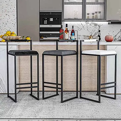 HYQHYX Chaise de Cuisine Industriel Tabourets Hauts en Velours Cadre en Métal Tabouret de comptoir pour Maison Facile à Monter 75cm (Color : Black-C, Size : 55CM)