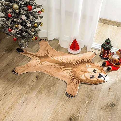 POHOVE Tapis imprimé léopard/lions/tigre, imitation fourrure - Pour décorer une chambre d'enfant, une salle de jeux sur le thème de la jungle