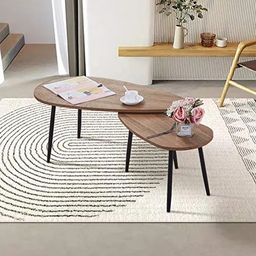 GOLDFAN Table Basse Bois Moderne Lot de 2 Table Basse Gigognes Triangulaire pour Salon Bureau Table d'appoint Design Scandinave, Marron