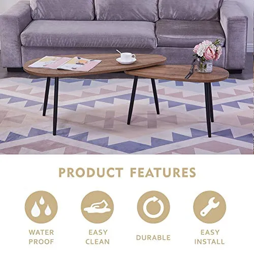 GOLDFAN Table Basse Bois Moderne Lot de 2 Table Basse Gigognes Triangulaire pour Salon Bureau Table d'appoint Design Scandinave, Marron