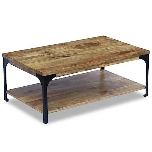 vidaXL Table Basse Table d'Appoint Etagère Bout de Canapé Bois de Manguier