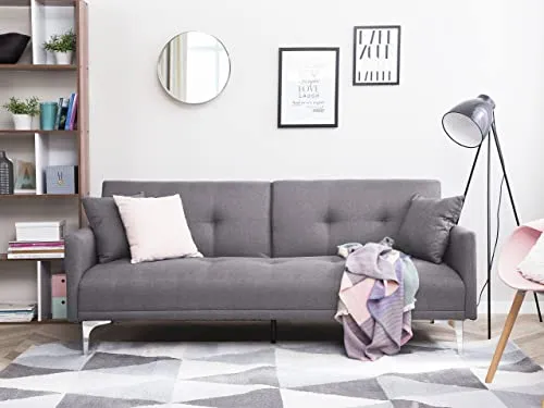 Beliani Canapé Convertible en Polyester Gris 3 Places Taies Déhoussables Rembourré Lucan
