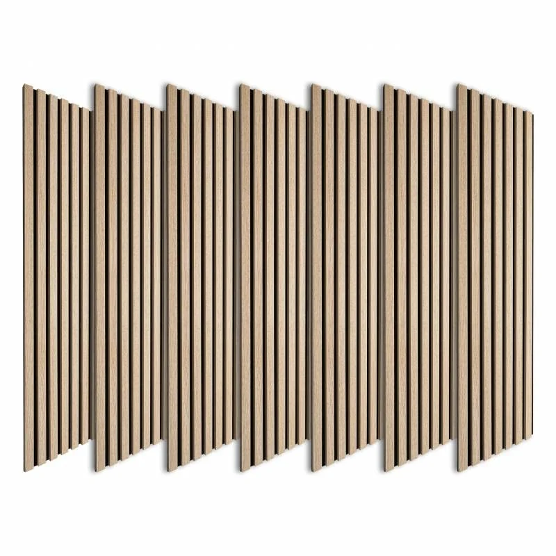 DECOON Lot de 7 Revêtements muraux tasseaux Bois 120x30x1 cm - Pack tête de lit 160 - Lamelles chêne Clair Fond Noir 2,52 m²
