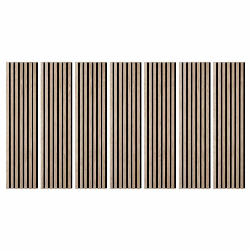 DECOON Lot de 7 Revêtements muraux tasseaux Bois 120x30x1 cm - Pack tête de lit 160 - Lamelles chêne Clair Fond Noir 2,52 m²