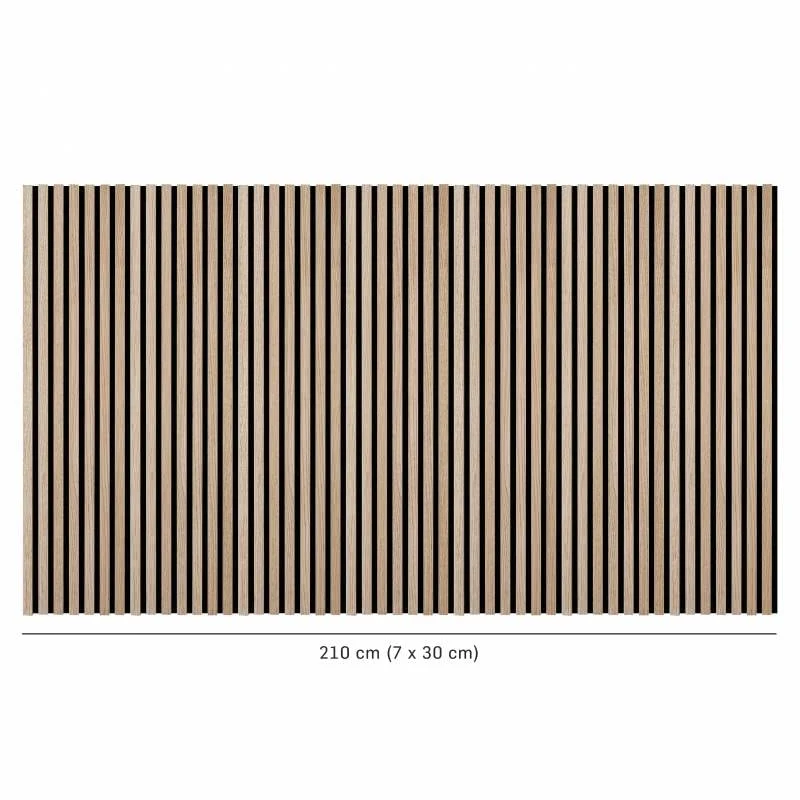 DECOON Lot de 7 Revêtements muraux tasseaux Bois 120x30x1 cm - Pack tête de lit 160 - Lamelles chêne Clair Fond Noir 2,52 m²