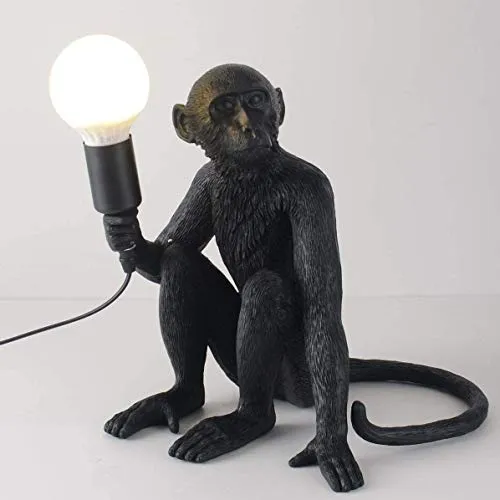 Maojisheng Lampe Singe Assis en Résine, Culot E27 - Pour Bar, Café, Restaurant Décoration d'art etc (Noir - Lampe de Table Assise)