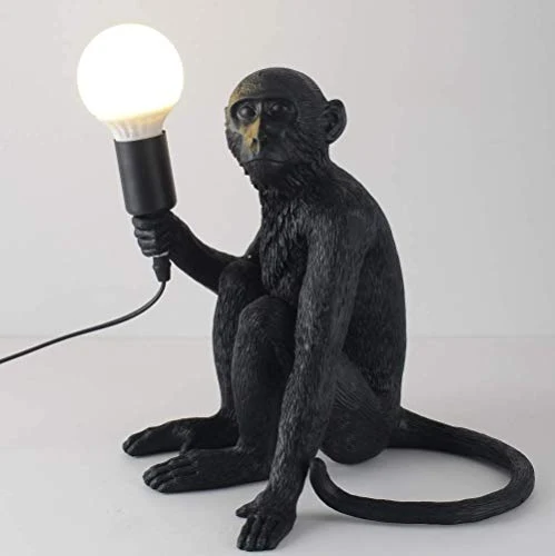 Maojisheng Lampe Singe Assis en Résine, Culot E27 - Pour Bar, Café, Restaurant Décoration d'art etc (Noir - Lampe de Table Assise)