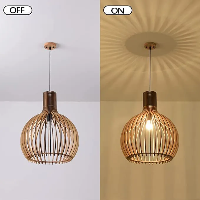 LANTING E27 Suspension Luminaire salle à manger, pendentif chambre lumineuse Suspendue bois, Table à manger suspension Lumière hauteur réglable, Convient aux cafés des hôtels, Ø45cm, 5W