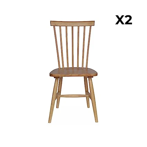 Alice's Home - Lot de 2 chaises Naturelles à barreaux en Bois d'hévéa. Romie. L 50.8 x P 44.2 x H 90cm