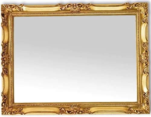 MO.WA Miroir Mural Baroque Classique Feuille d'or 62x82 | Miroir Style Antique français | Mirroir Cadre en Bois Sapin doré à la Main | Miroirs muraux | Made in Italy