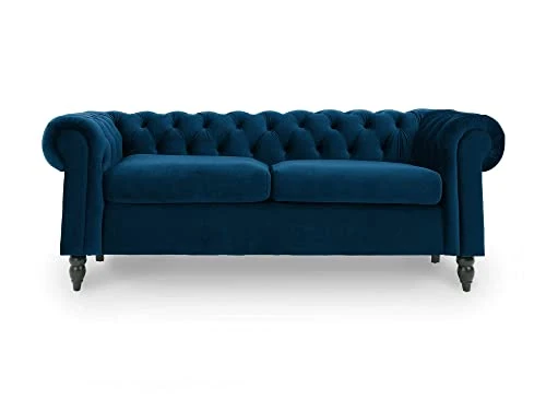 Deco In Paris Canapé Chesterfield 3 Places en Velours Bleu Winston