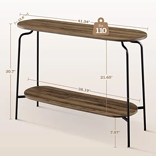 SICOTAS Bout de Canapé Table Table Console en Bois, Console Entrée Meuble avec 2 Etagères, Table Console pour Salon, Entrée, Couloir, 105x32x78 cm, Noyer