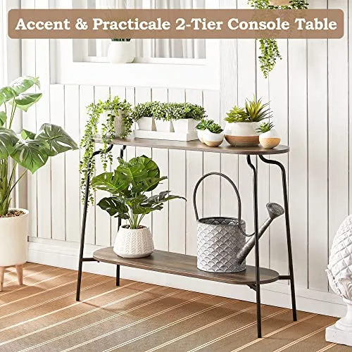SICOTAS Bout de Canapé Table Table Console en Bois, Console Entrée Meuble avec 2 Etagères, Table Console pour Salon, Entrée, Couloir, 105x32x78 cm, Noyer