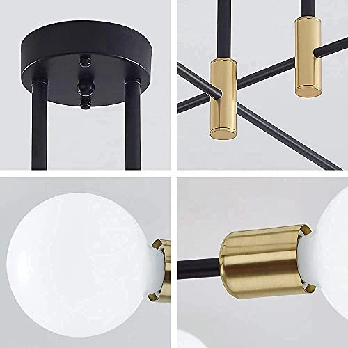 DAXGD Plafonnier Industriel, Lampe de plafond, Lustre industriel E27, 6-Luminaire suspension pour Chambre à coucher Salon (ampoule non incluse)
