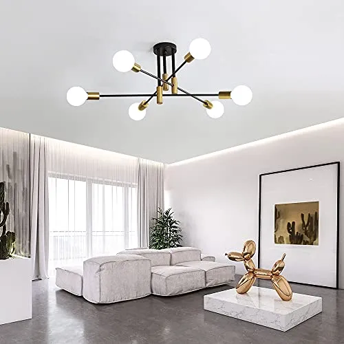 DAXGD Plafonnier Industriel, Lampe de plafond, Lustre industriel E27, 6-Luminaire suspension pour Chambre à coucher Salon (ampoule non incluse)
