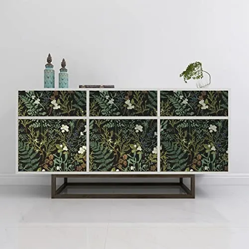 Bai You Mei Papier peint botanique noir et vert foncé pour chambre à coucher Boho Papier peint à décoller et à coller Motif plantes de la jungle