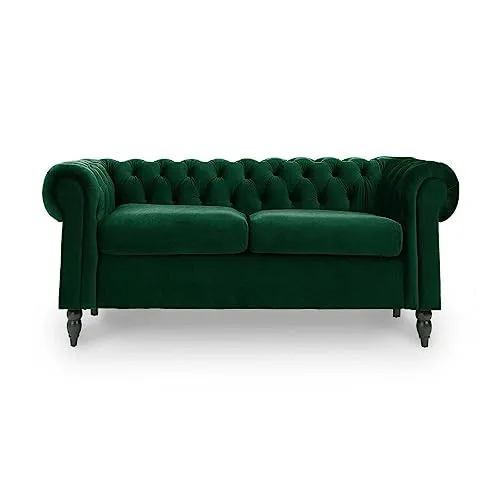 Mobilier-Deco Wilson - Canapé 2 Places Chesterfield en Velours Vert