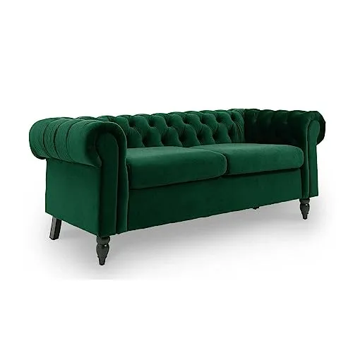Mobilier-Deco Wilson - Canapé 2 Places Chesterfield en Velours Vert