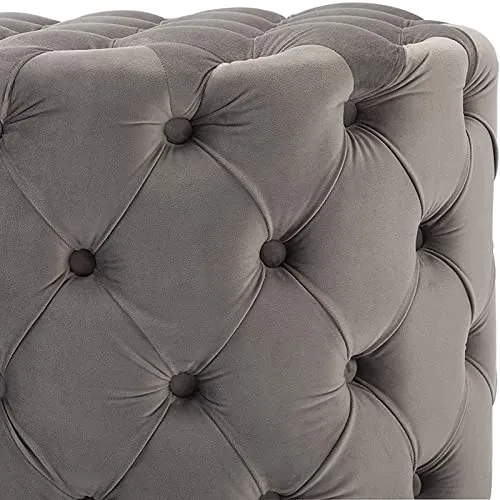 Tabouret Repose-Pieds Luxueux et Confortable en Peluche, Petite Table Basse Moderne, Pouf Rond en Velours capitonné, Banc de Bout de lit pour Salon Chambre d'hôte-Beige 60x60x40cm(24x24x16inch)