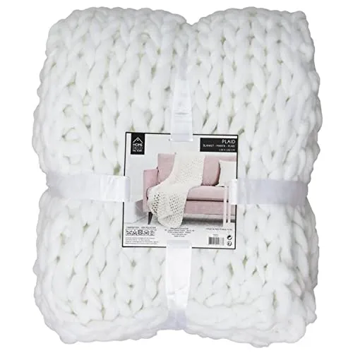 THE HOME DECO FACTORY TX8072 Plaid Couverture Polaire Grosse Maille Chunky Ecru, Acrylique, Taille Unique