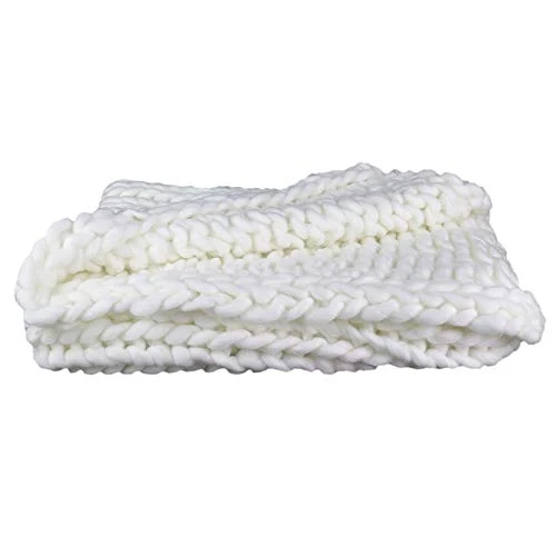 THE HOME DECO FACTORY TX8072 Plaid Couverture Polaire Grosse Maille Chunky Ecru, Acrylique, Taille Unique