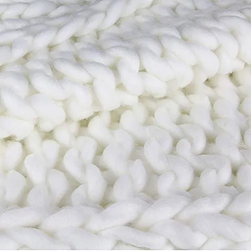 THE HOME DECO FACTORY TX8072 Plaid Couverture Polaire Grosse Maille Chunky Ecru, Acrylique, Taille Unique