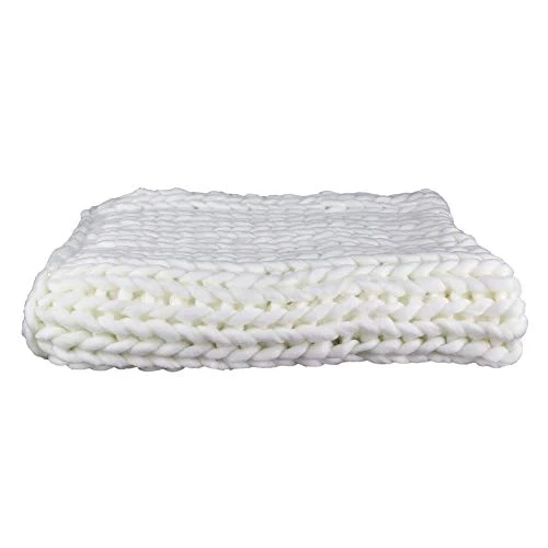 THE HOME DECO FACTORY TX8072 Plaid Couverture Polaire Grosse Maille Chunky Ecru, Acrylique, Taille Unique