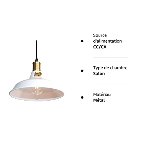 TOKIUS Suspension Lustre Industrielle Vintage Luminaire Plafonnier E27 Salon Abat-jour Plafond en Métal Rétro Style Nordique Design Câble Réglable (Blanc, 1pcs)