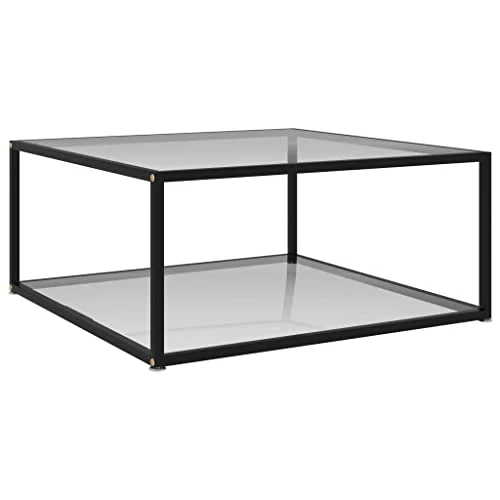 Table d'appoint de salon moderne basse en verre trempé et acier Table basse Design à 2 niveaux pour salon et bureau 80 x 80 x 35 cm Transparent