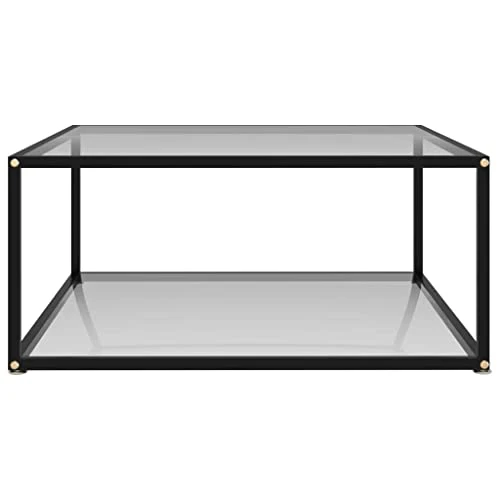 Table d'appoint de salon moderne basse en verre trempé et acier Table basse Design à 2 niveaux pour salon et bureau 80 x 80 x 35 cm Transparent
