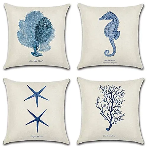 HuifengS Lot de 4 Housses de coussin en lin, housses carrées décoratives avec motifs de forêt et plantes tropicales, idéales pour canapés, lits, chaises, 45 x 45 cm, Lin, Zt010., 45 x 45 Centimeters