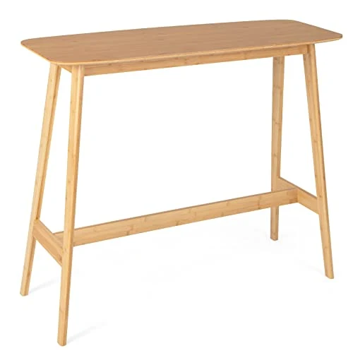 LIFEZEAL Table Bar Haute avec Repose-Pied, Table Mange Debout Minimaliste, Table de Bar 120x45x99CM, Table d’Appoint en Bambou pour Salon, Cuisine, Chambre, Balcon, Naturelle