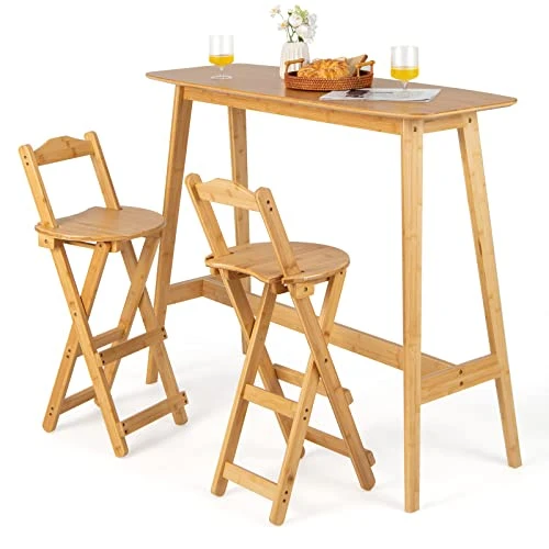 LIFEZEAL Table Bar Haute avec Repose-Pied, Table Mange Debout Minimaliste, Table de Bar 120x45x99CM, Table d’Appoint en Bambou pour Salon, Cuisine, Chambre, Balcon, Naturelle
