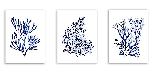 KAnduo Indigo bleu algues toile affiches et impressions corail aquarelle peinture salon mur Art décoratif photos salle de bain décor pas de cadre
