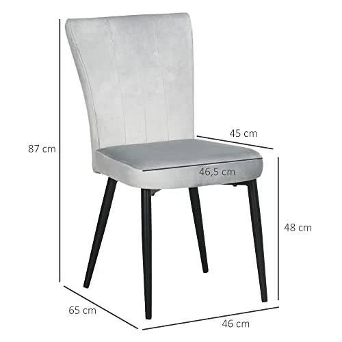 HOMCOM Lot de 4 chaises de Salle à Manger Assise en Velours avec Dossier Chaise de Cuisine Contemporain Chaise de Salon et Pieds en Acier Gris Clair
