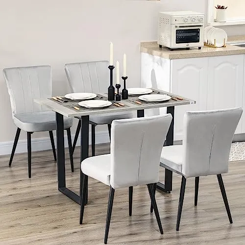 HOMCOM Lot de 4 chaises de Salle à Manger Assise en Velours avec Dossier Chaise de Cuisine Contemporain Chaise de Salon et Pieds en Acier Gris Clair