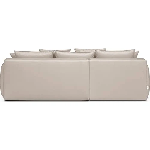 HOMIFAB Canapé d'angle Gauche 5 Places Convertible avec Coffre de Rangement en Velours crème - Giulia