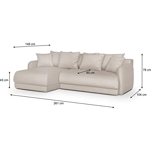 HOMIFAB Canapé d'angle Gauche 5 Places Convertible avec Coffre de Rangement en Velours crème - Giulia
