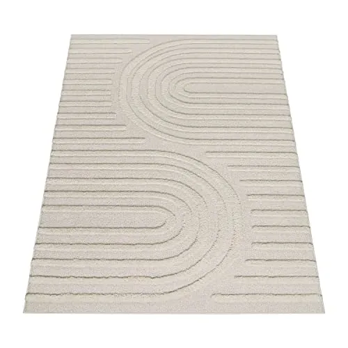 Paco Home Tapis Poils Longs Tapis De Salon Tapis Shaggy Aspect 3D Ethnique Boho Look Vintage Doux, Dimension:160x220 cm, Couleur:Crème 7