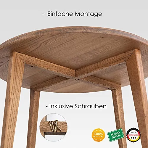 Table basse Casa ronde en bois véritable - Fabriquée à la main en chêne allemand - Design bois massif - Foncé - S