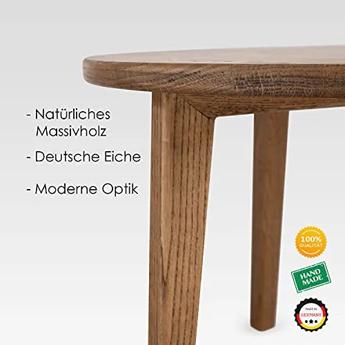 Table basse Casa ronde en bois véritable - Fabriquée à la main en chêne allemand - Design bois massif - Foncé - S