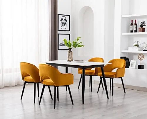 Wahson Lot de 2 Chaise Salle à Manger en Velours Chaise de Cuisine avec Pieds en Métal, Chaise de Salon pour Chambre/Restaurant（Jaune）