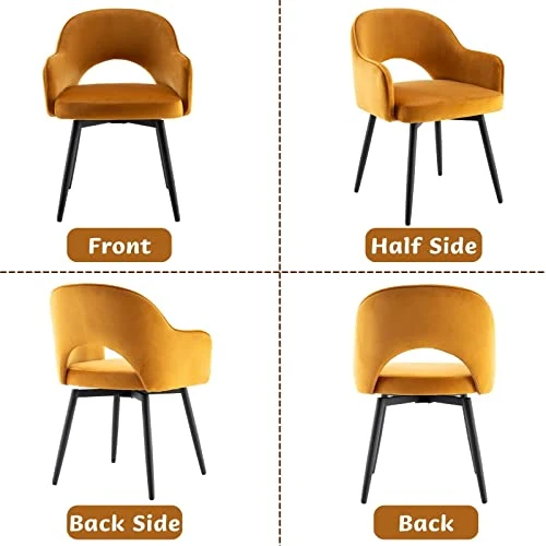 Wahson Lot de 2 Chaise Salle à Manger en Velours Chaise de Cuisine avec Pieds en Métal, Chaise de Salon pour Chambre/Restaurant（Jaune）