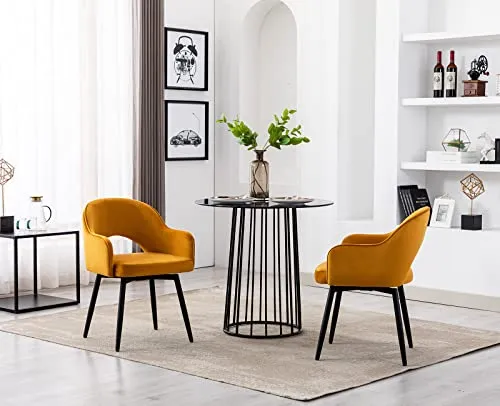 Wahson Lot de 2 Chaise Salle à Manger en Velours Chaise de Cuisine avec Pieds en Métal, Chaise de Salon pour Chambre/Restaurant（Jaune）
