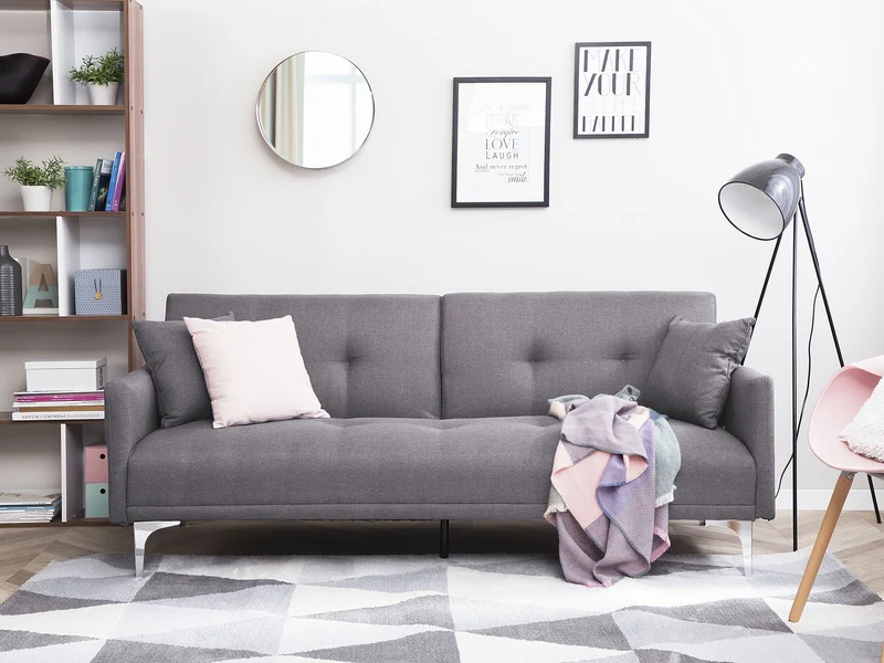 Beliani Canapé Convertible en Polyester Gris 3 Places Taies Déhoussables Rembourré Lucan