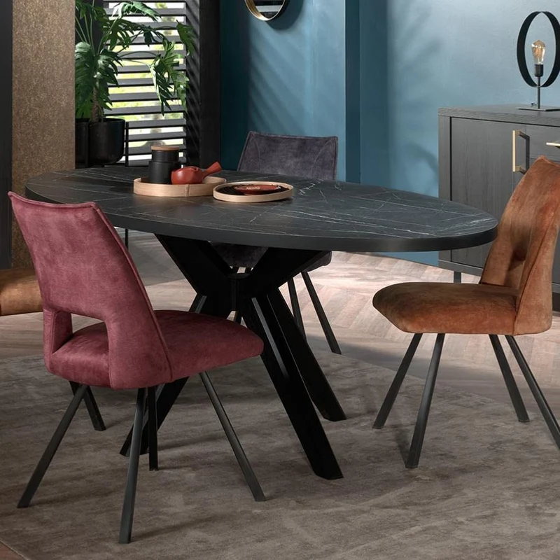 NOUVOMEUBLE Table Ovale 220 cm Moderne Effet marbre Noir Morgana