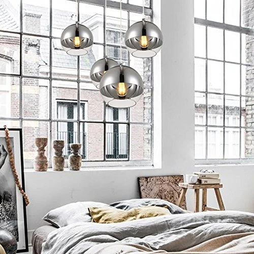 Huahan Haituo Abat-jour Moderne Cuivre Miroir Lustre Boule Suspension globe en Chrome avec fil 120CM,Diamètre (Semi-placage,15cm)