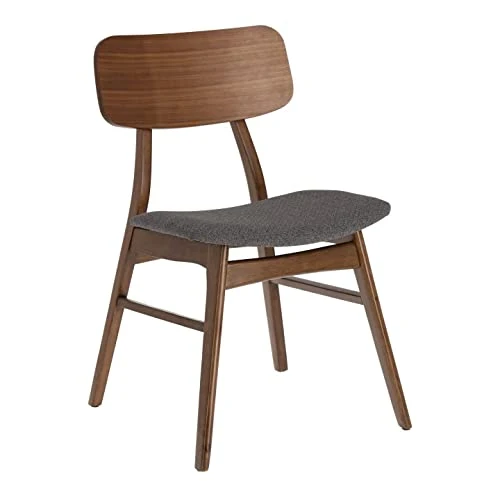 Kave Home - Chaise Selia en hévéa Massif et contreplaqué de Noyer avec revêtement Gris foncé