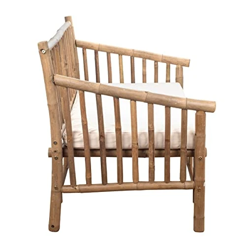 ROCKING GIFTS Fauteuil en Osier de Bambou avec Coussin en Coton Blanc, siège décoratif et Fonctionnel, Chaise de Salon, Jardin, 115 cm