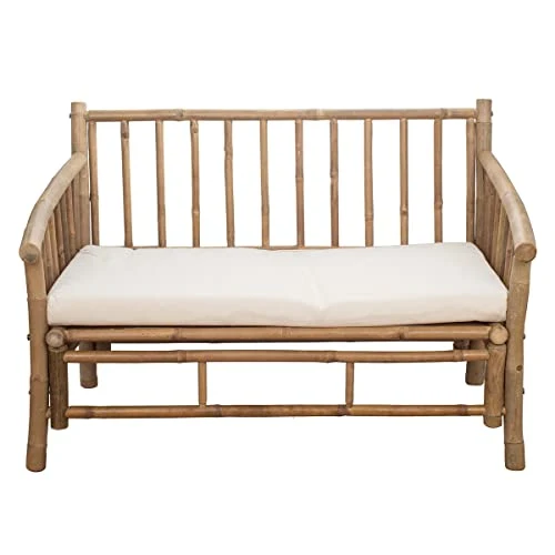 ROCKING GIFTS Fauteuil en Osier de Bambou avec Coussin en Coton Blanc, siège décoratif et Fonctionnel, Chaise de Salon, Jardin, 115 cm